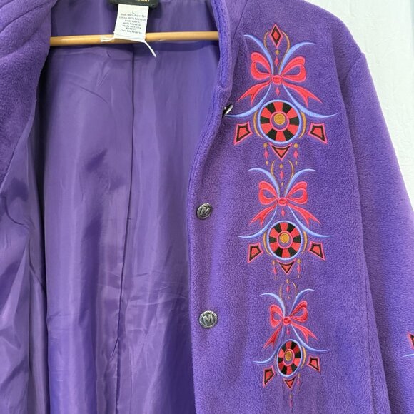 Bob Mackie Jacket Womens Large Wearable Art Fleece Jacket Embroidered Purple Red - Picture 5 of 8
